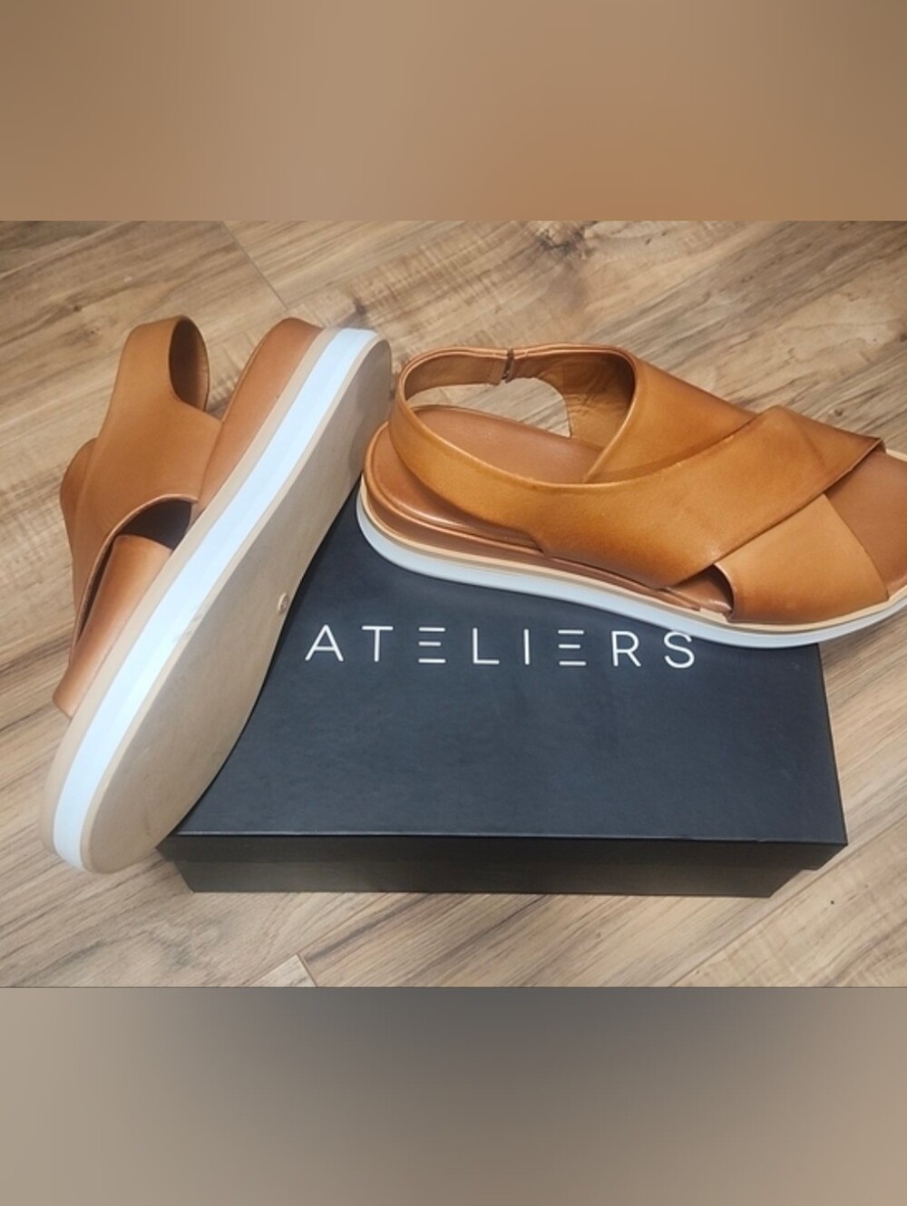 Women's Cognac Leather Crossband Slingback Sandal